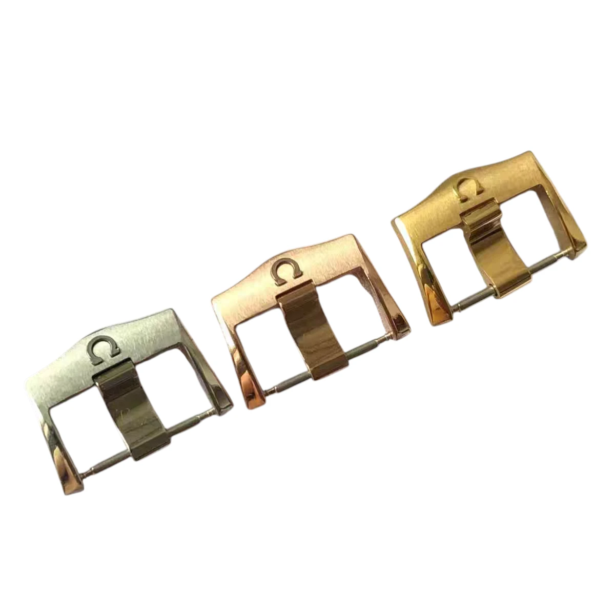 Stainless steel clasp buckle for Omega watches.