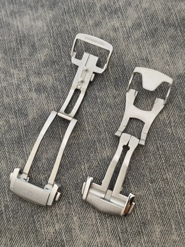 Two stainless steel clasps for Longines Conquest GMT rubber straps.