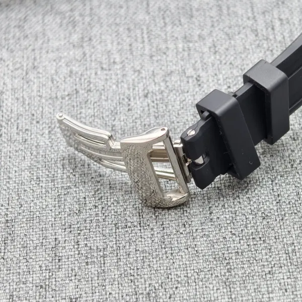 Stainless steel clasp on a black FKM rubber strap for the AP x Swatch Royal Pop conversion kit.
