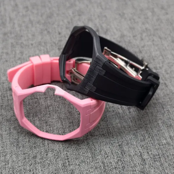 Pink and black FKM rubber straps for the AP x Swatch Royal Pop conversion kit.