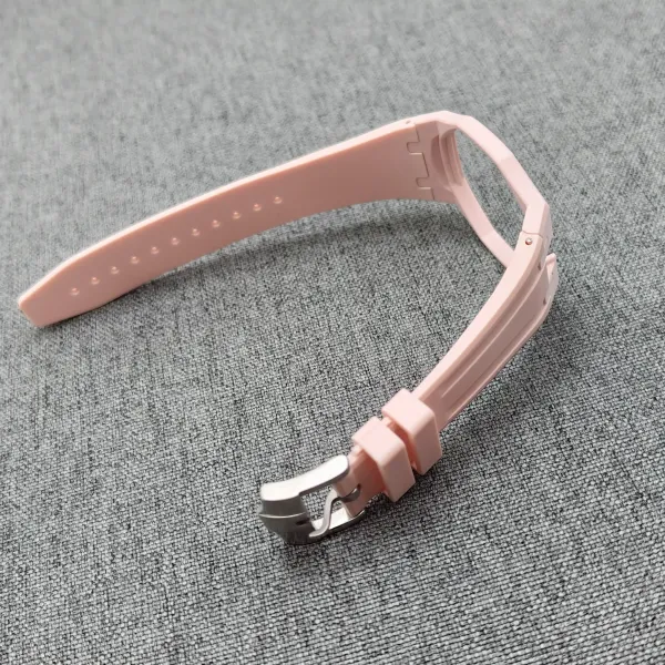 Pale pink FKM rubber strap with buckle for the AP x Swatch Royal Pop conversion kit.