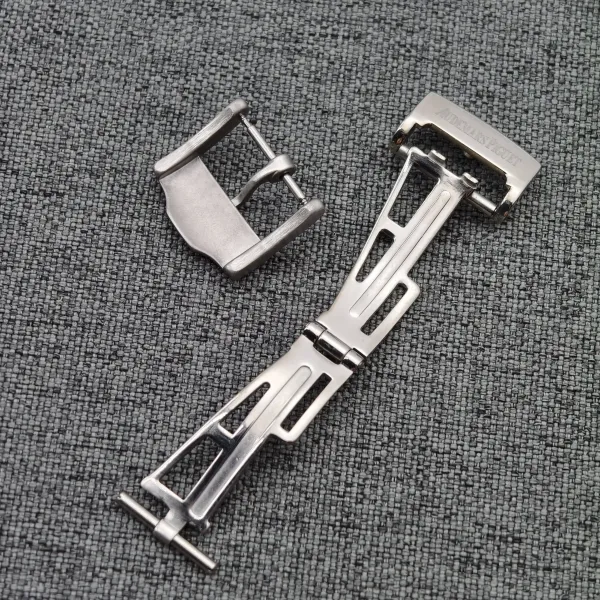Two stainless steel buckles for the AP x Swatch Royal Pop conversion kit straps.